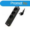Hosszabbt 3-as elosztval (3 fldelt + 2 USB) fekete - 5 m