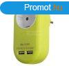Hlzati adapter 1 fldelt aljzat s 2 USB (ssz. 2.1A) lime
