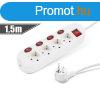 4-es eloszt - 4+1 kapcsolval - 250 V, 16 A - 1,5 m
