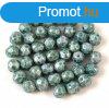 Cseh csiszolt goly gyngy - Chalk White Dark Green Marble -