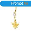 14K srga arany kldk piercing - csillog kannabisz levl, 