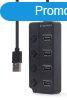 Gembird 4-port USB2.0 HUB with Switches Black