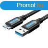 USB 3.0 A to Micro-B cable Vention COPBG 2A 1.5m Black PVC