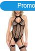 Leg Avenue Net Keyhole Halter Teddy Black O/S - Szexi body (