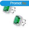 925 Silver earrings - green rectangular zircon, clear zircon